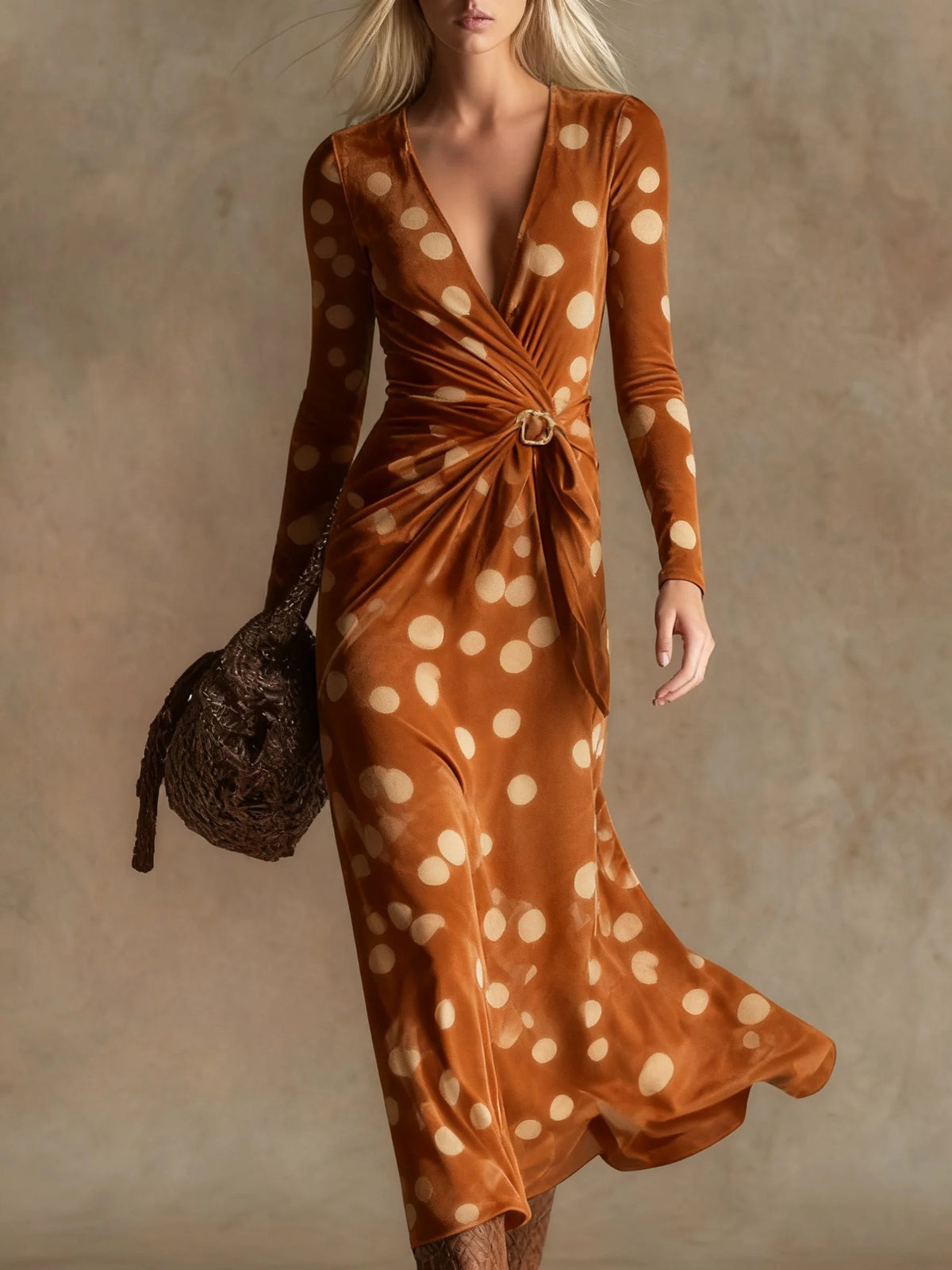 Nova Long-Sleeve V-Neck Maxi Dress