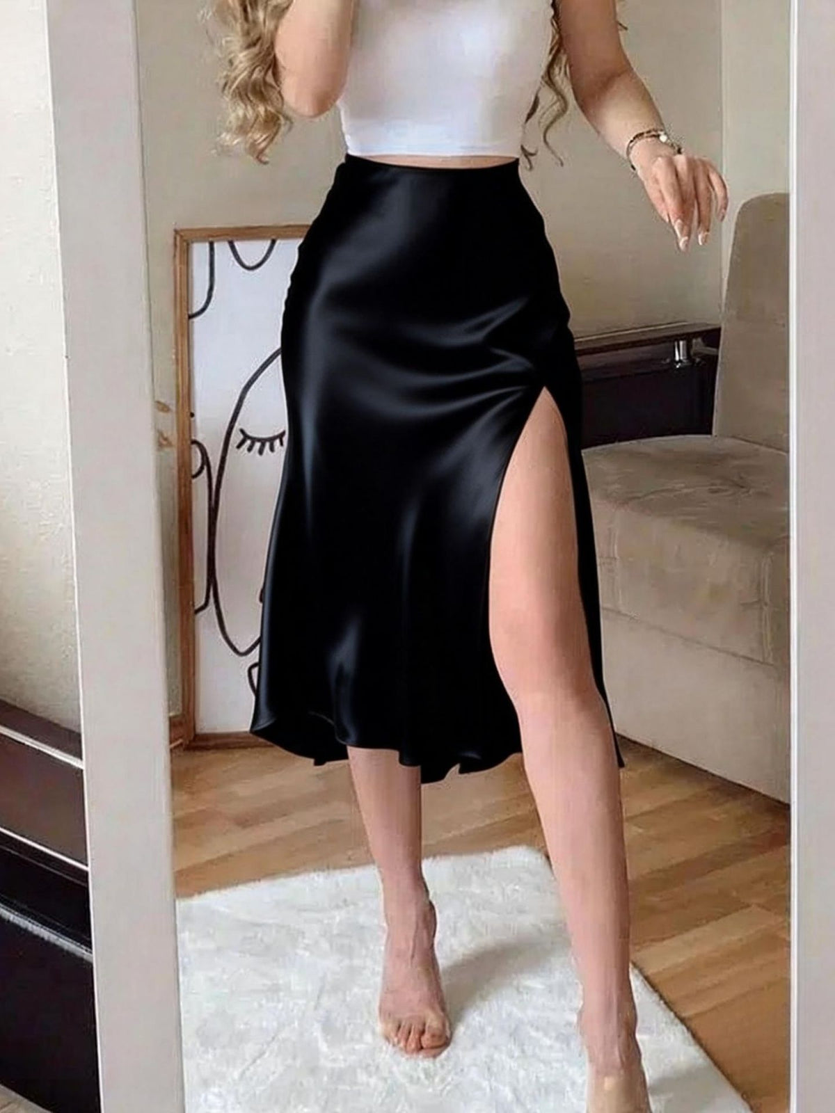 Sway Satin Minimalist Midi Skirt