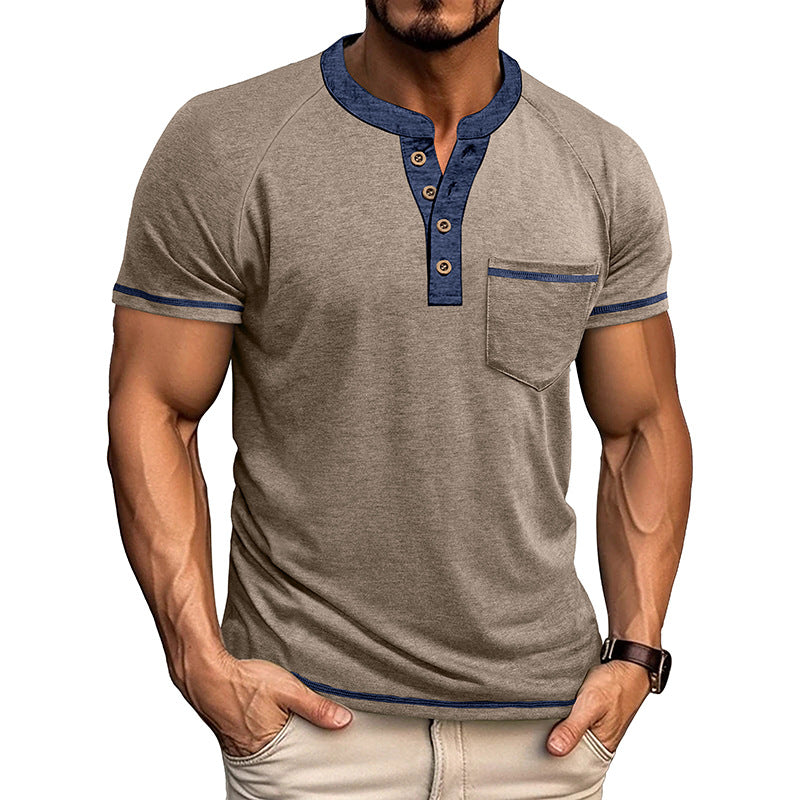 Metro Men's Short-Sleeve Button Vintage Henley Shirt