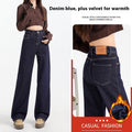 Indigo Fleece-Lined Thick Straight Jeans