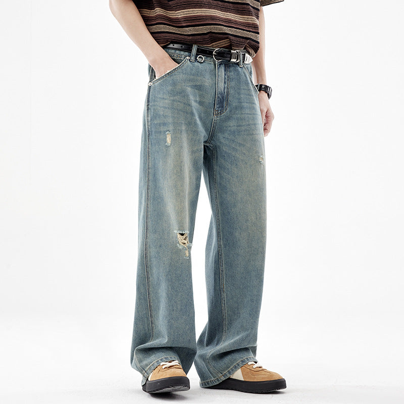 Indigo Men's Straight Ripped Jeans