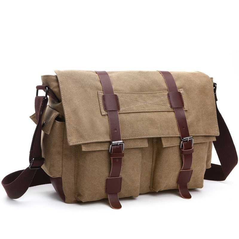 Large canvas messenger bag in khaki