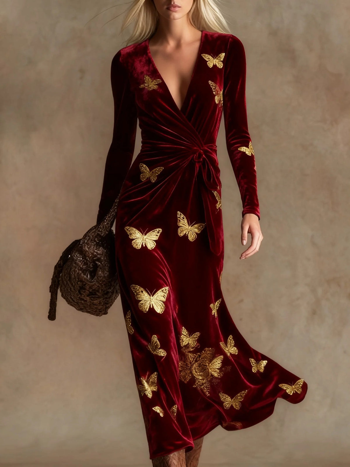 Nova Long-Sleeve V-Neck Maxi Dress