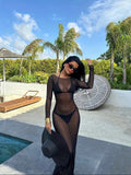 Nova Mesh Maxi Long-Sleeve Dress