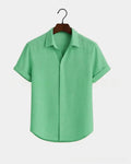 Metro Men's Cotton Short-Sleeve Solid Linen Shirt