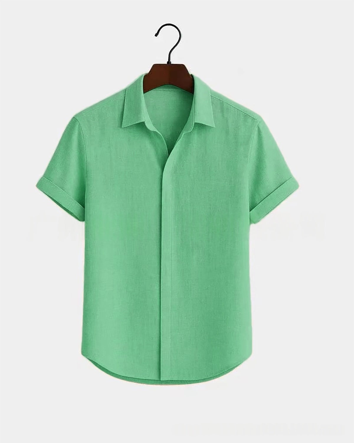 Metro Men's Cotton Short-Sleeve Solid Linen Shirt