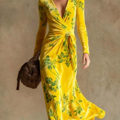 Nova Long-Sleeve V-Neck Maxi Dress