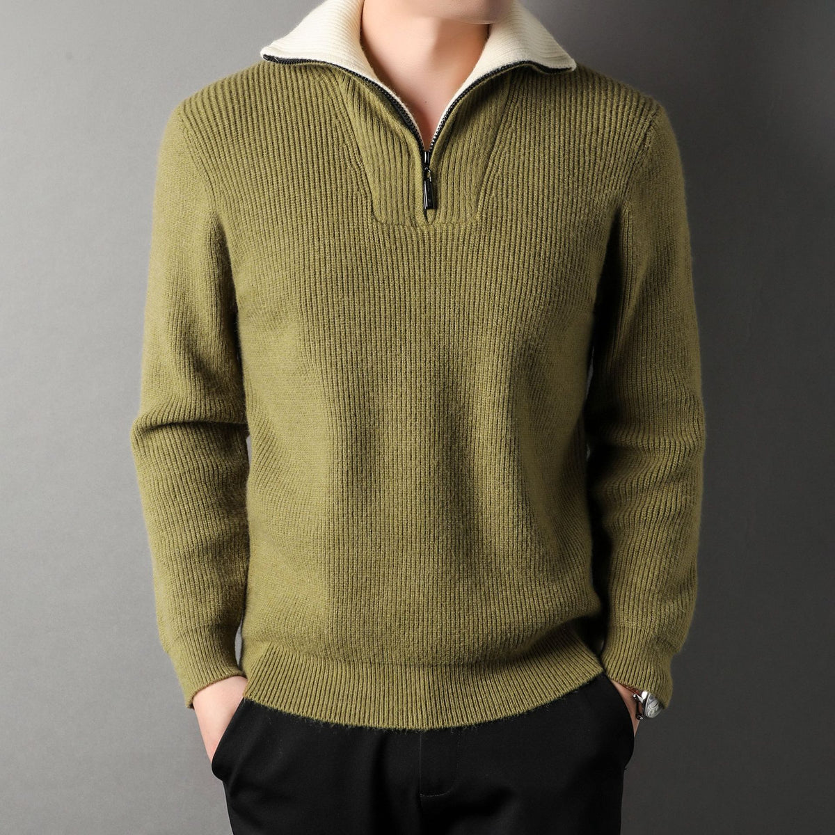 Atlas Men's Lapel Jacquard Sweater