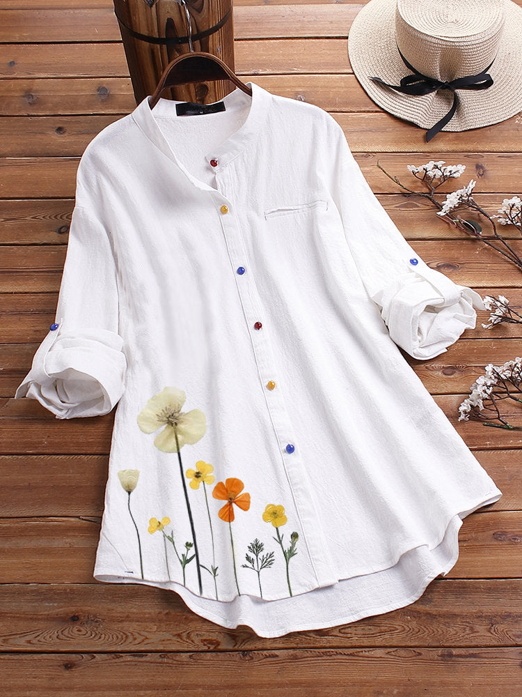 Aurelia Stand-Collar Button Printed Shirt