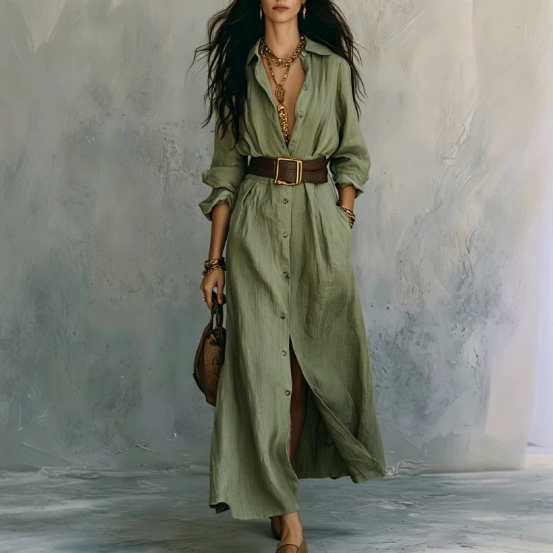 Nova Long V-Neck Shirt Dress