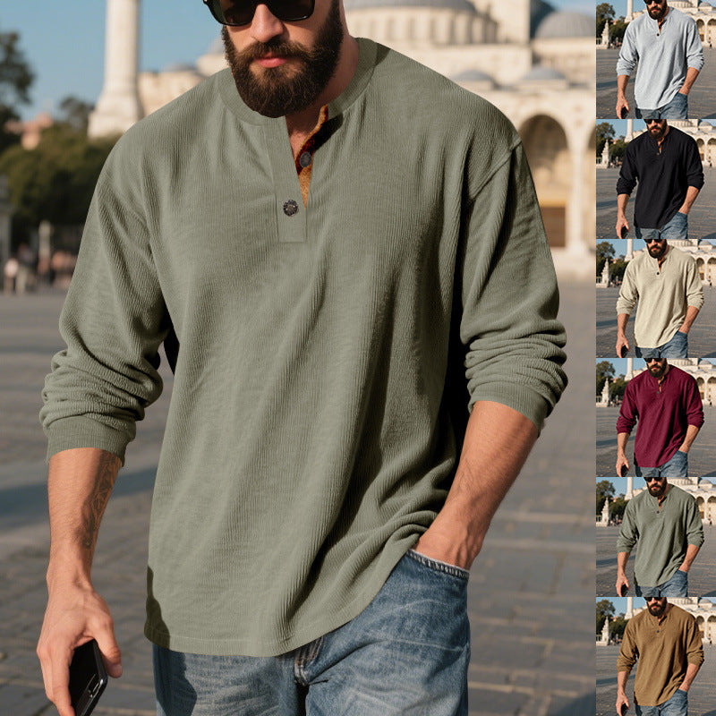 Metro Men's Corduroy Long-Sleeve Retro Henley Shirt