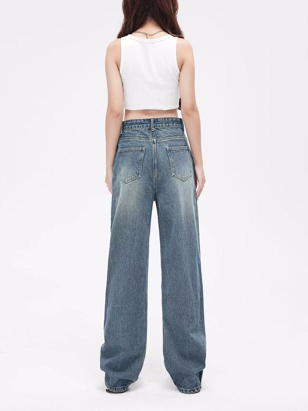 Indigo Distressed Retro Straight Jeans