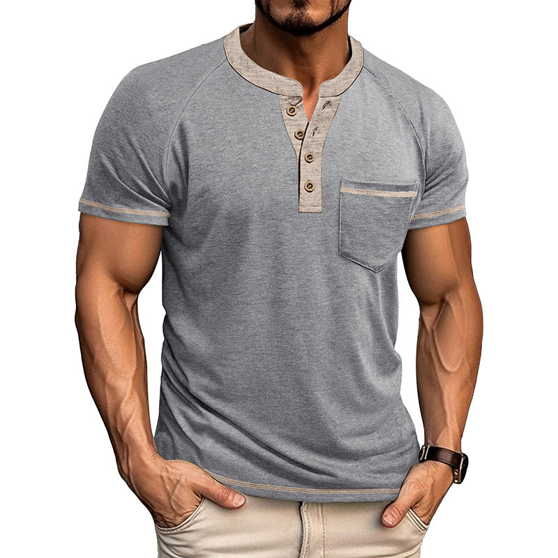 Metro Men's Short-Sleeve Button Vintage Henley Shirt