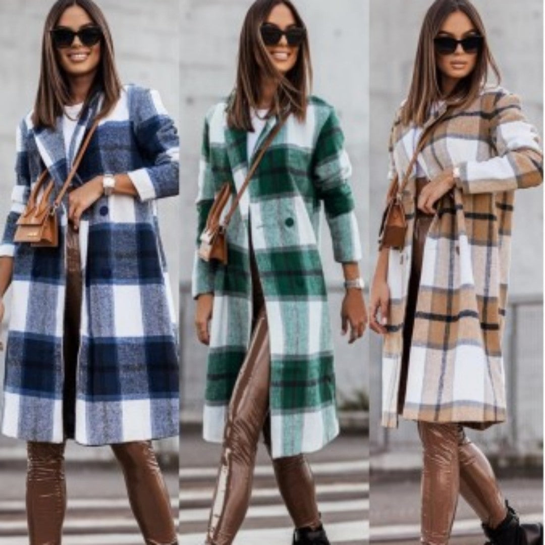 Lumen Mid-Length Plaid Printed Wool Coat