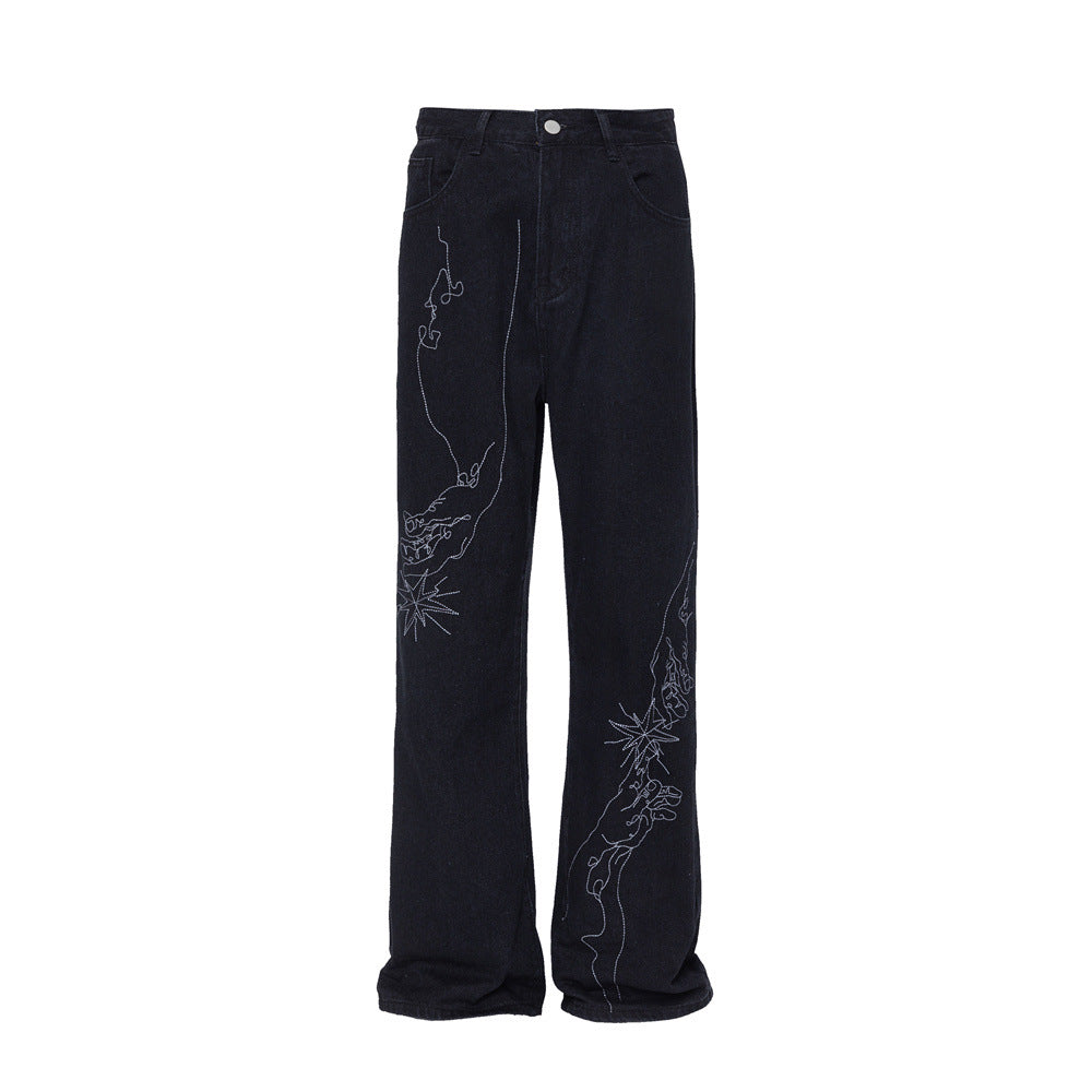 Indigo Men's Embroidered Straight Jeans