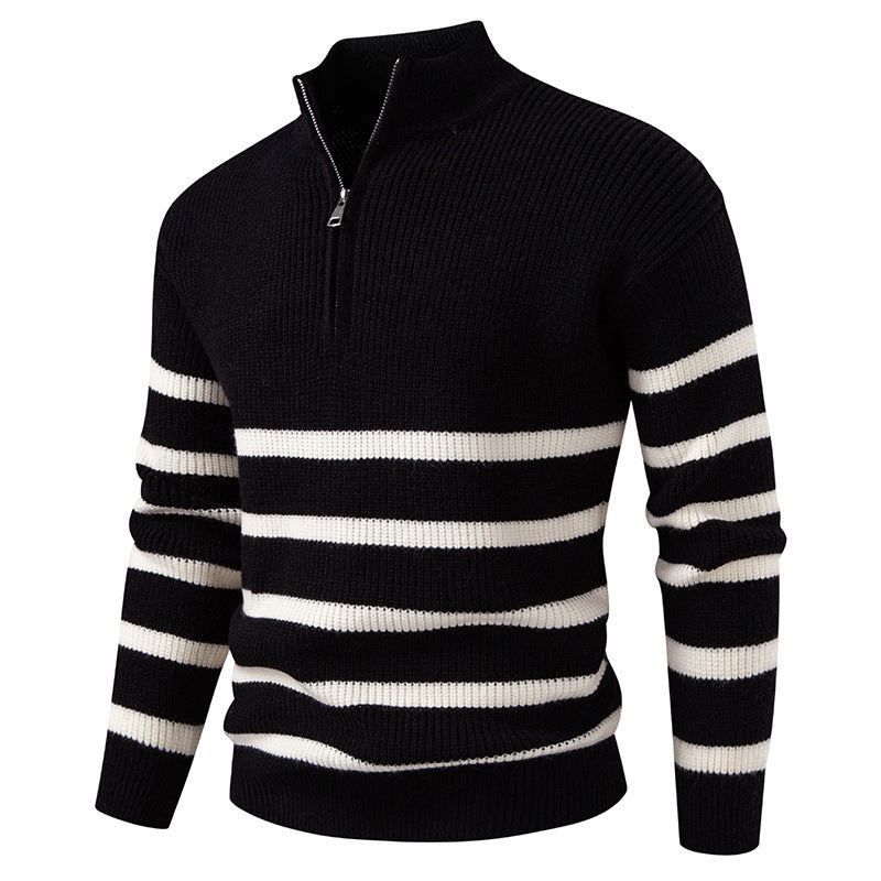 Atlas Men's Zip-Up Striped Colour-Block Sweater