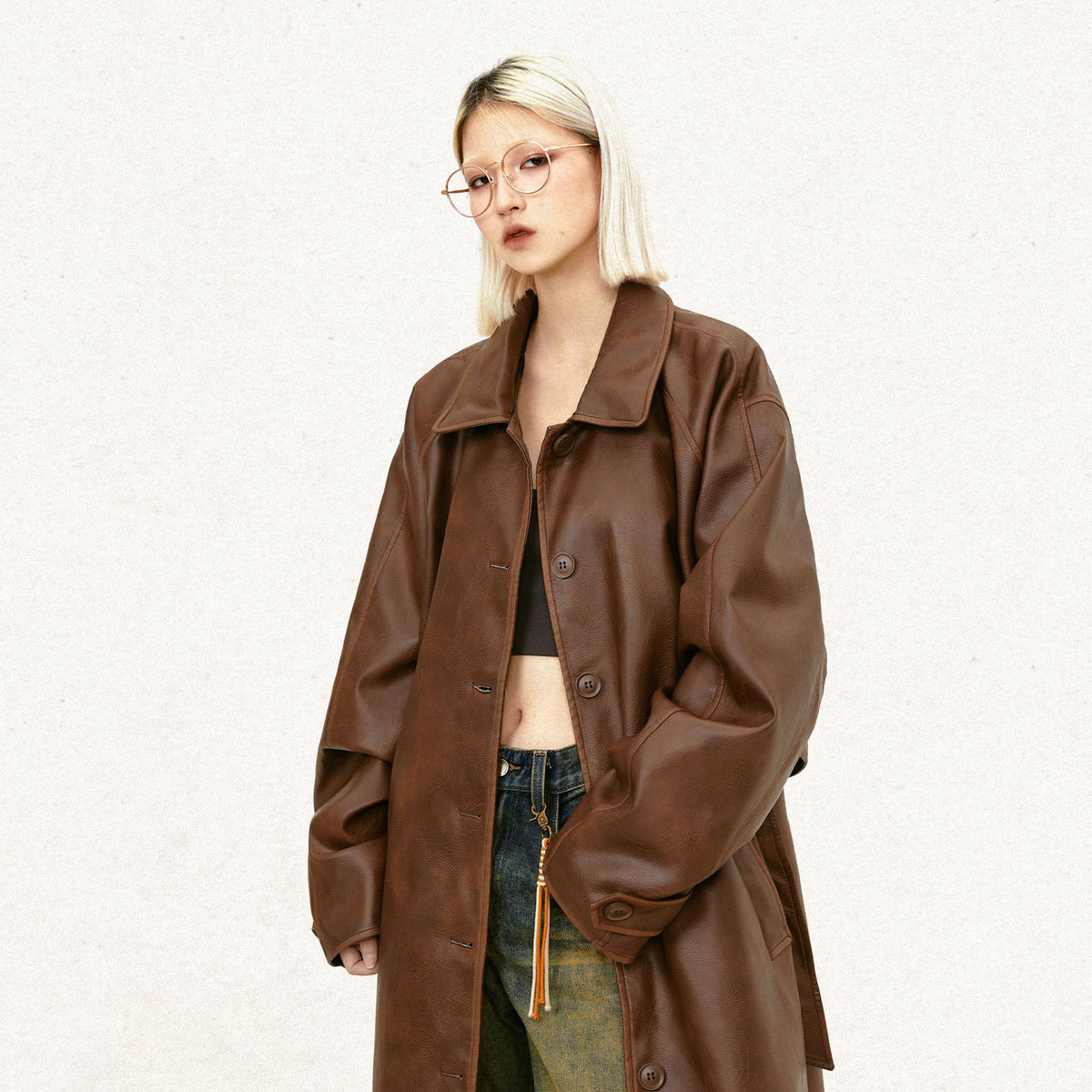 Halo Leather Mid-Length Trench Coat