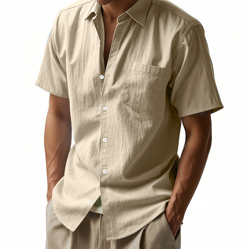 Metro Men's Short-Sleeve Solid Linen Shirt