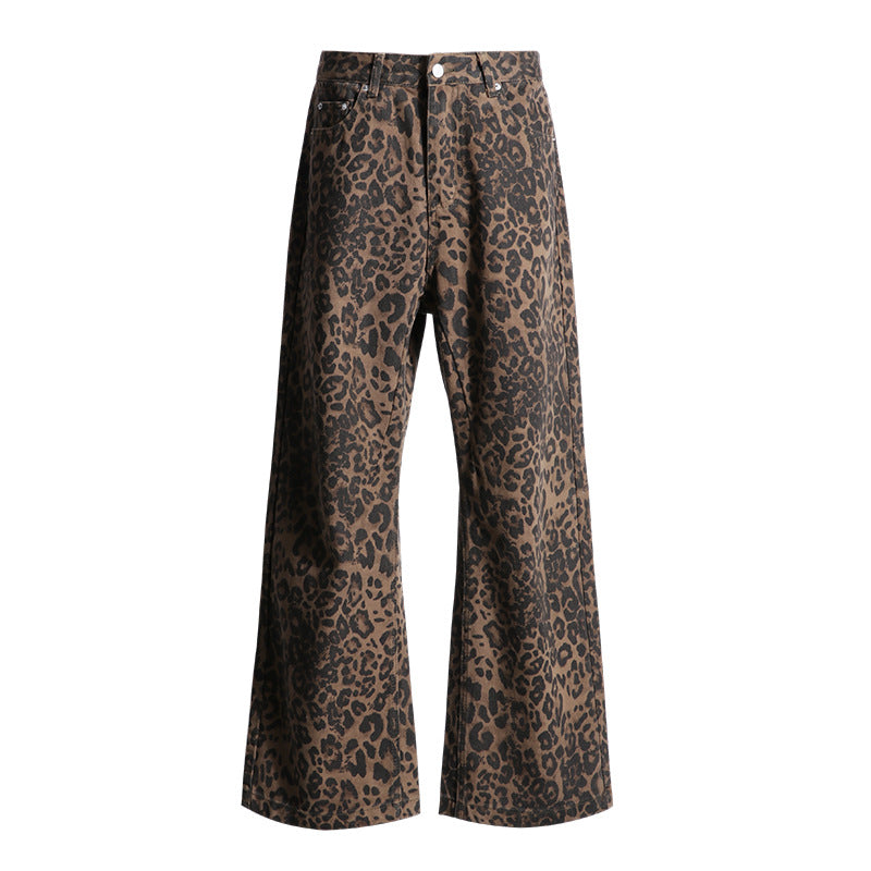 Indigo Relaxed Wide-Leg Leopard Jeans