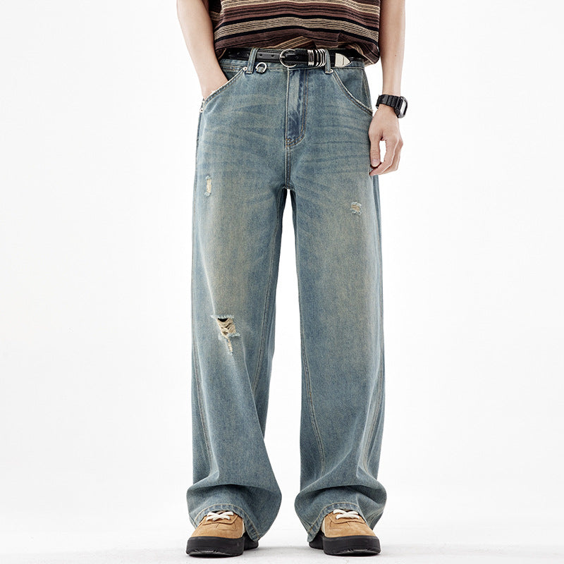 Indigo Men's Straight Ripped Jeans