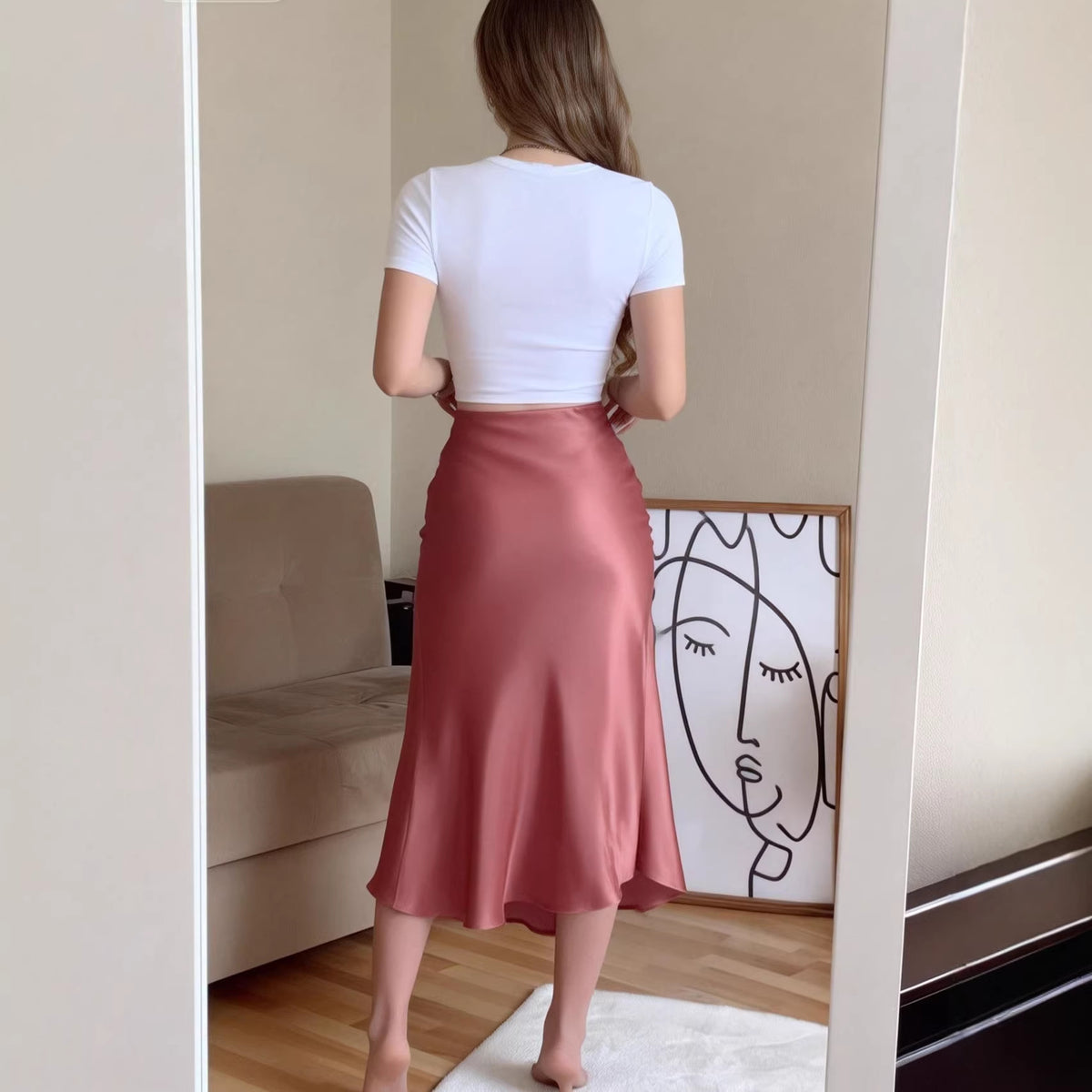 Sway Satin Minimalist Midi Skirt