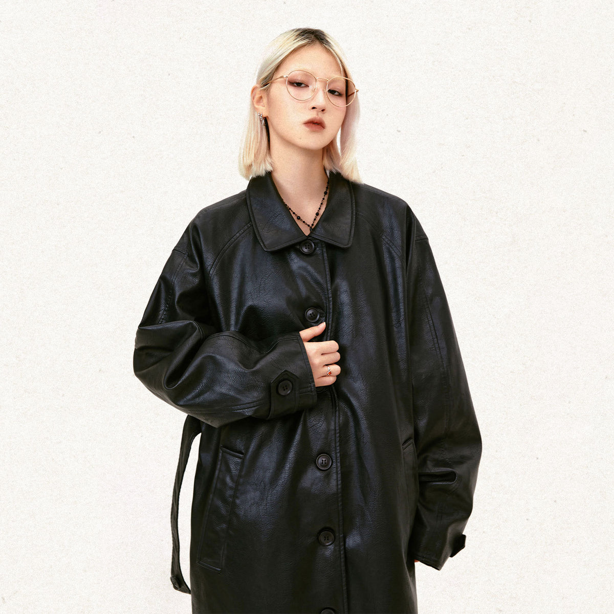 Halo Leather Mid-Length Trench Coat