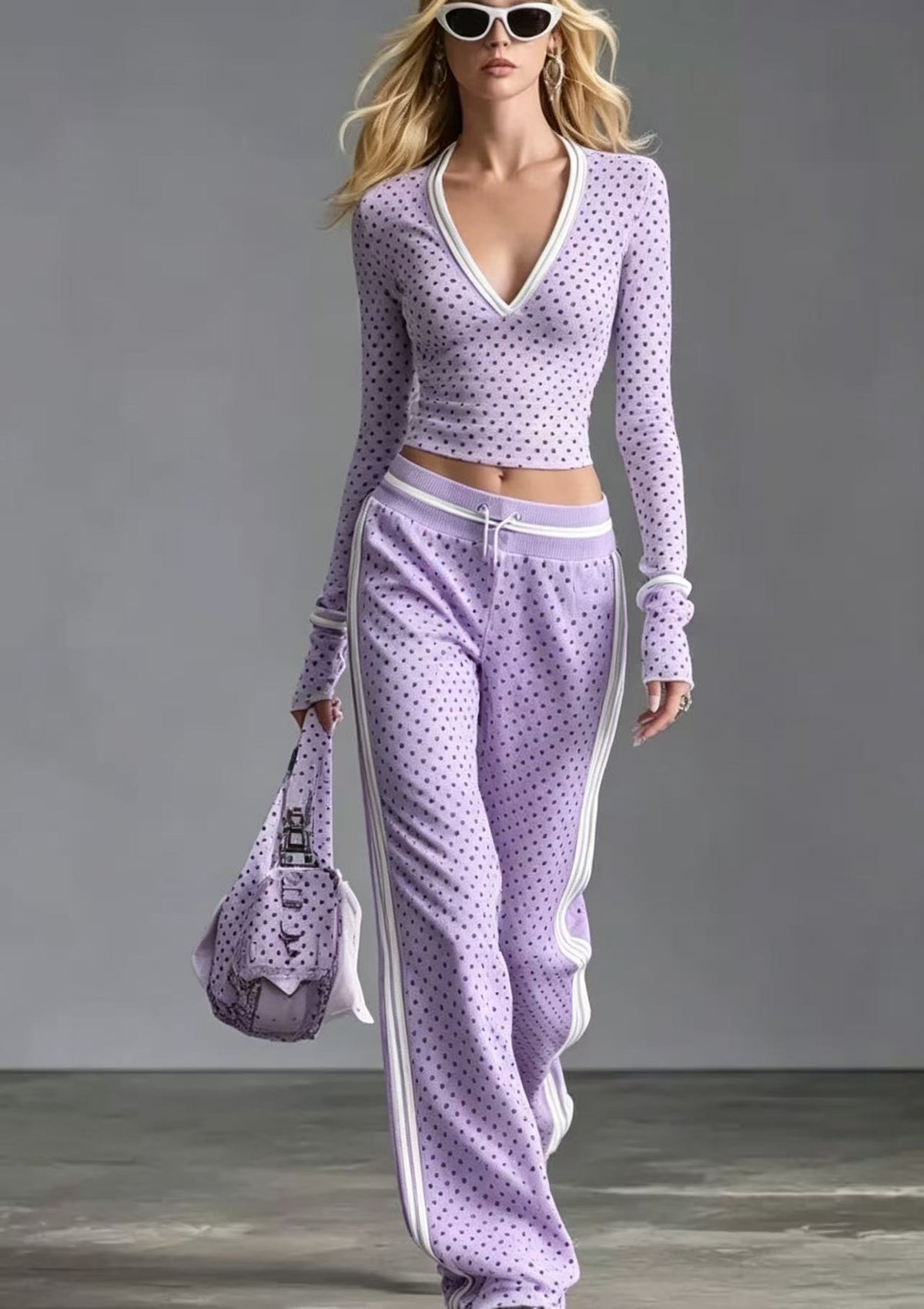 District Men's V-Neck Polka-Dot Tracksuit