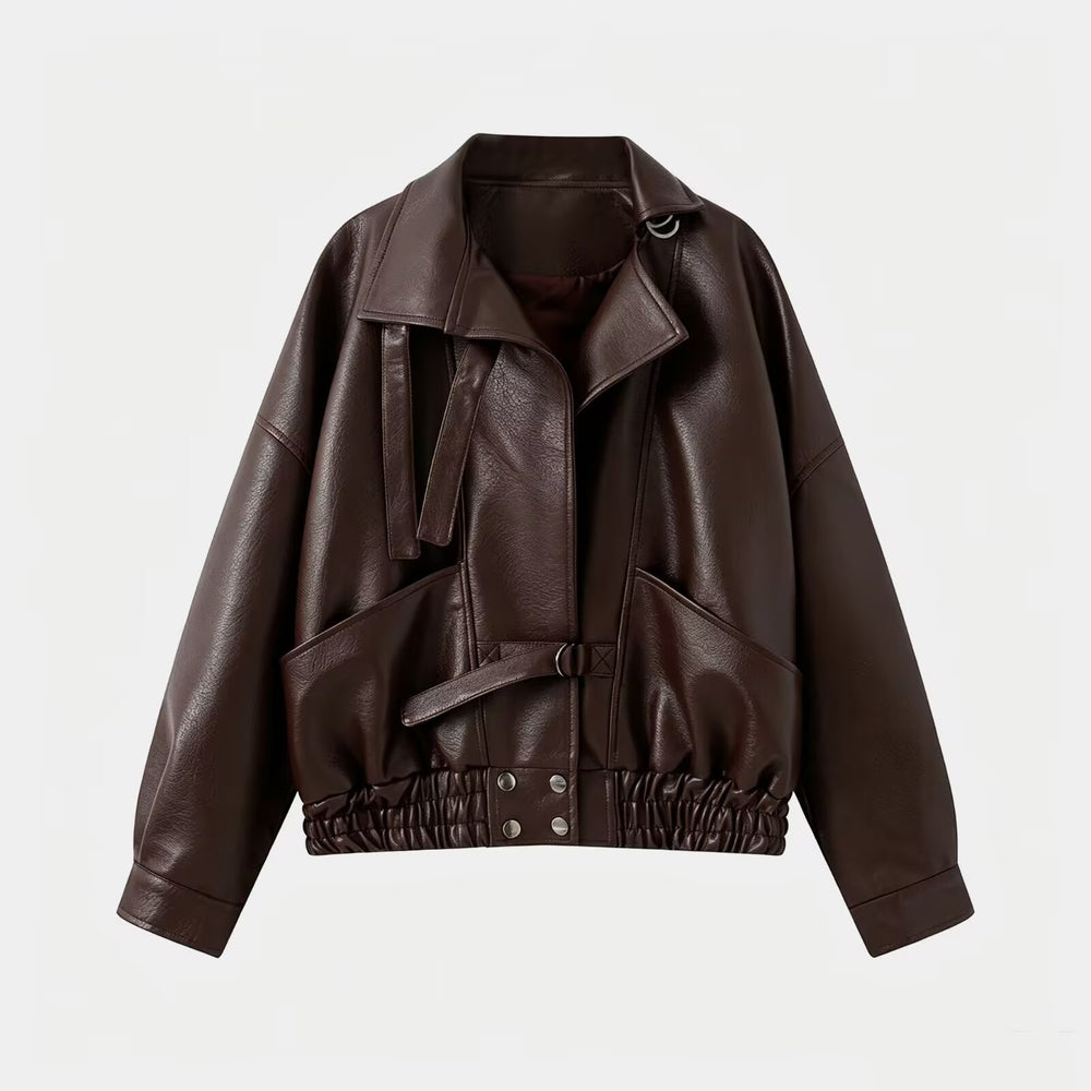 Halo Belted Faux-Leather Moto Jacket, view 2