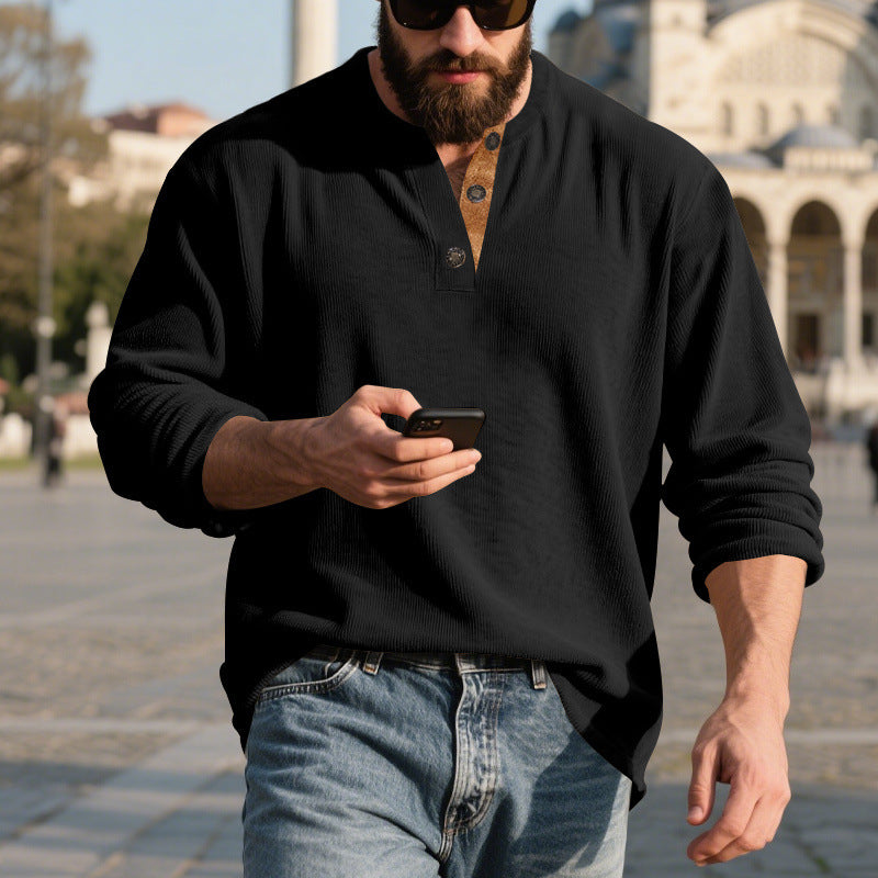 Metro Men's Corduroy Long-Sleeve Retro Henley Shirt