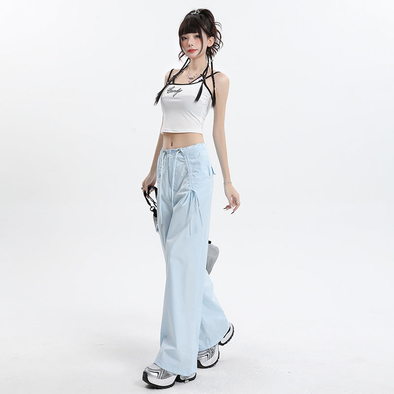 Rover Wide-Leg Straight Drawstring Cargo Pants