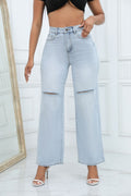 Indigo Ripped Wide-Leg Jeans