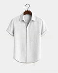 Metro Men's Cotton Short-Sleeve Solid Linen Shirt