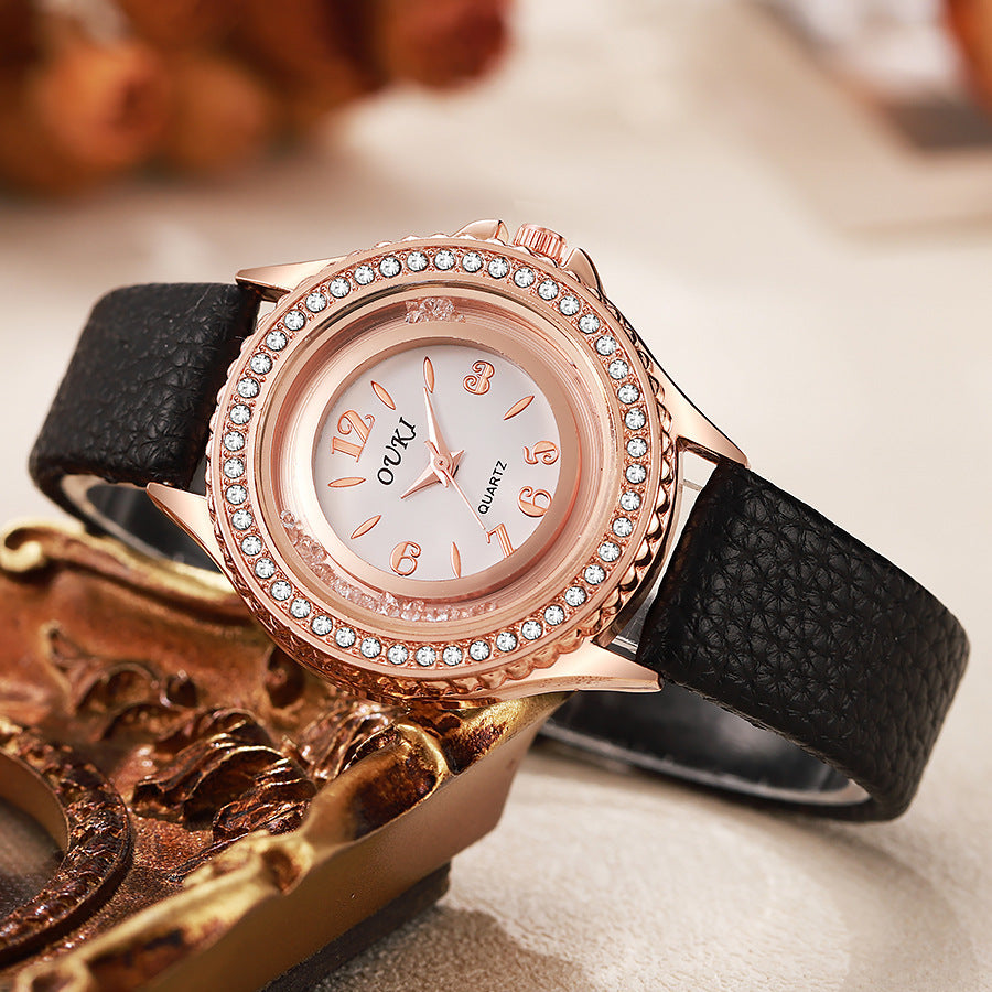 Tempo Minimalist Round Rhinestone Watch
