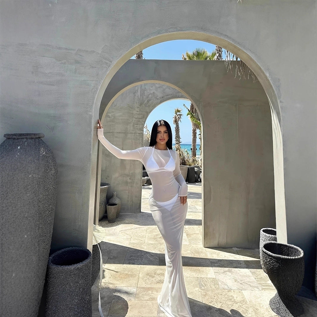Nova Mesh Maxi Long-Sleeve Dress