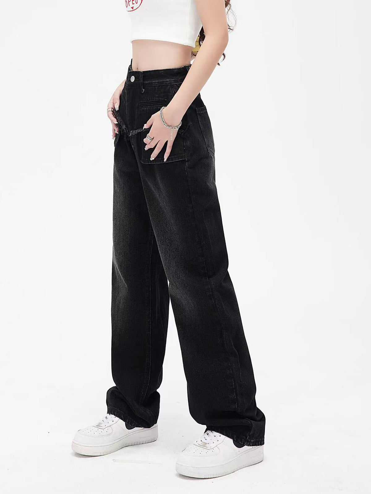 Indigo Distressed Retro Straight Jeans