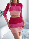 Sera Arden Cropped Bodycon Colour-Block Knit Set