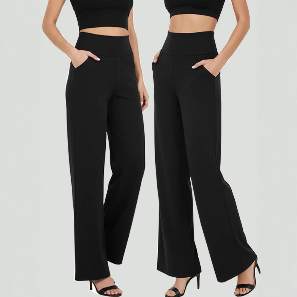 Flow Wide-Leg Stretch Trousers with Pockets, view 2