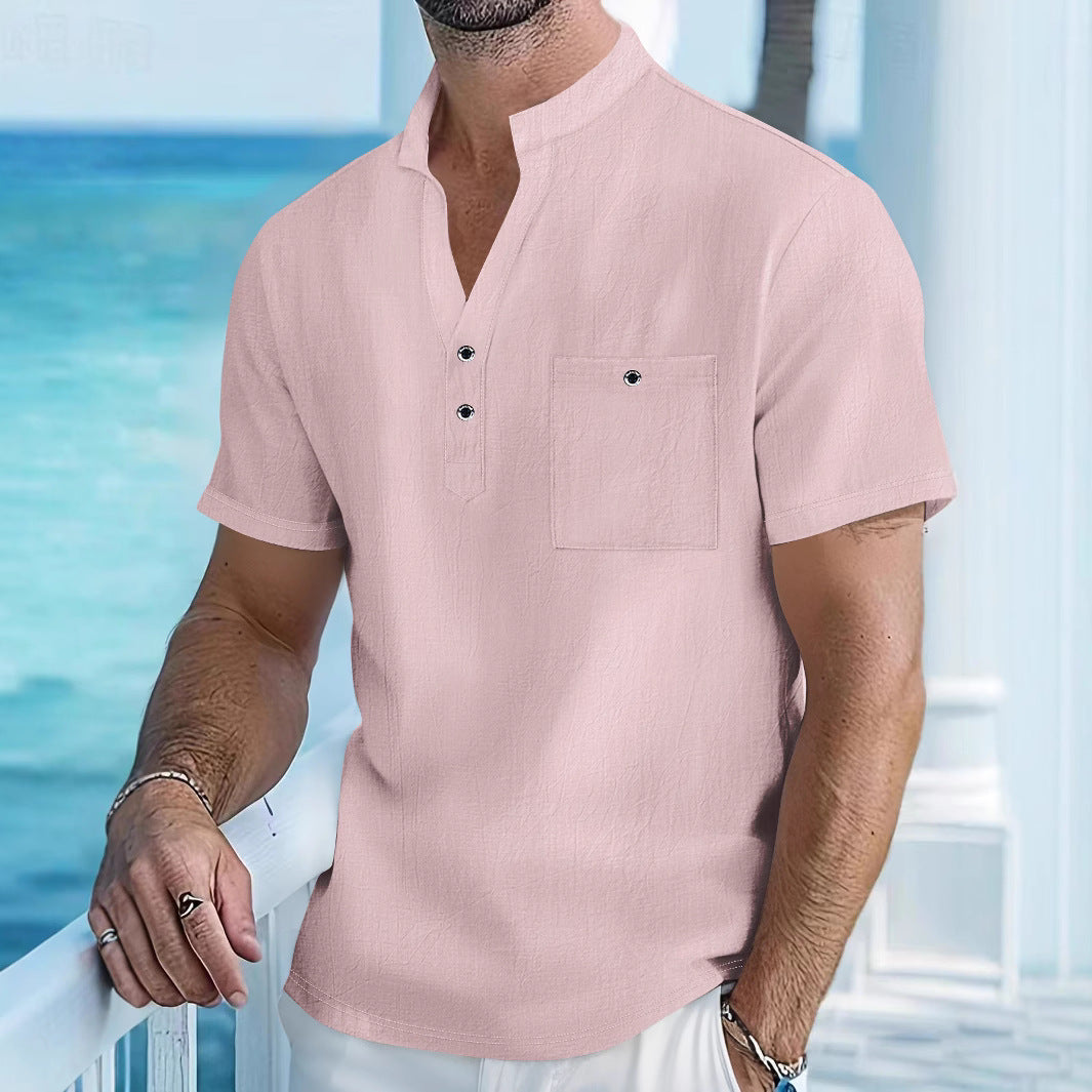 Archive Men's Linen Short-Sleeve Stand-Collar T-Shirt