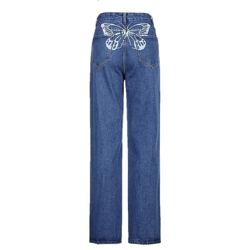 Indigo Straight Printed Washed Jeans