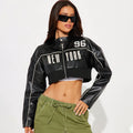 Halo Letter-Print Printed Leather Jacket