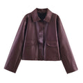 Halo Faux-Leather Short Jacket in Chestnut Brown