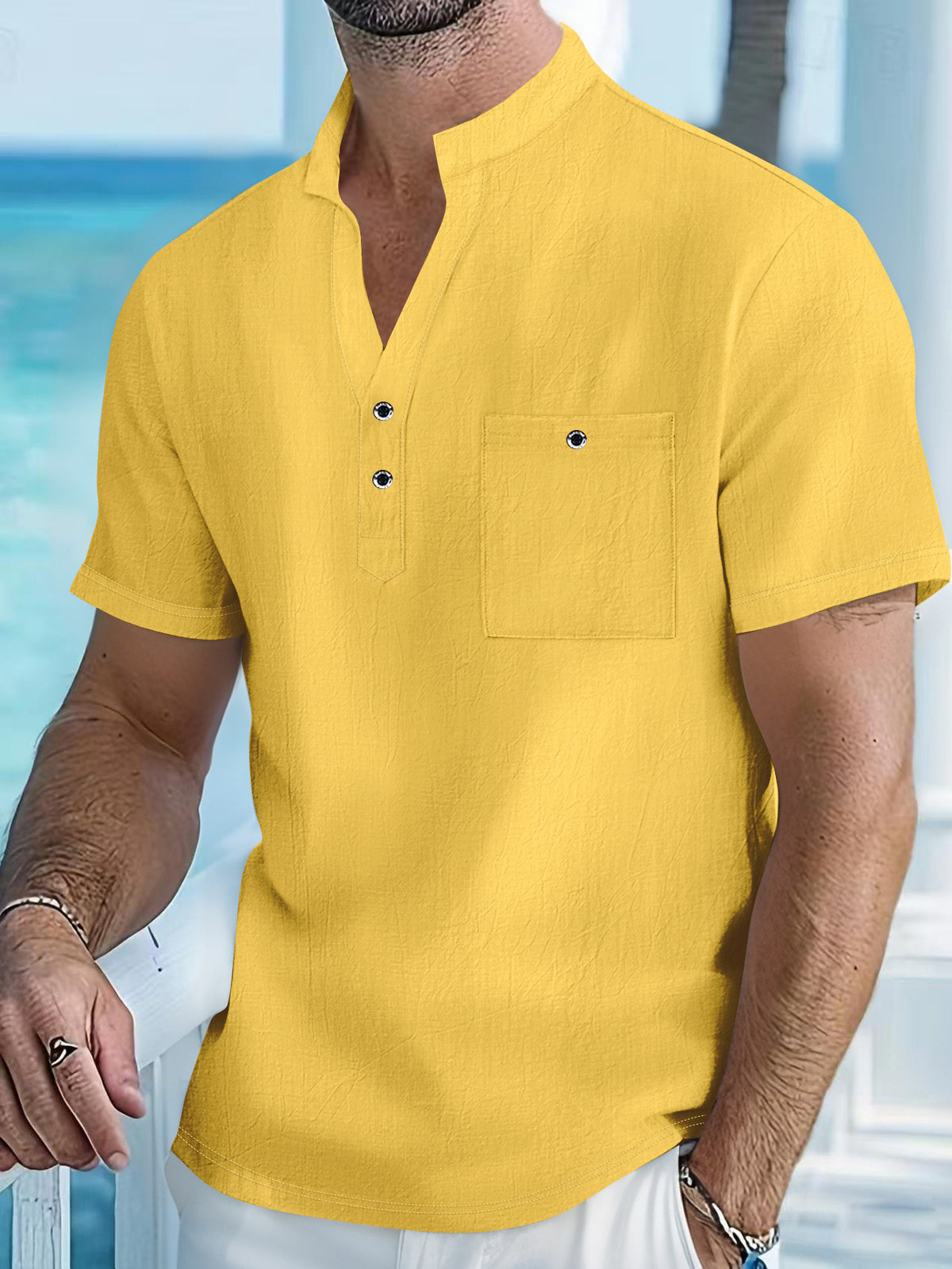 Archive Men's Linen Short-Sleeve Stand-Collar T-Shirt