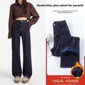 Indigo Fleece-Lined Thick Straight Jeans