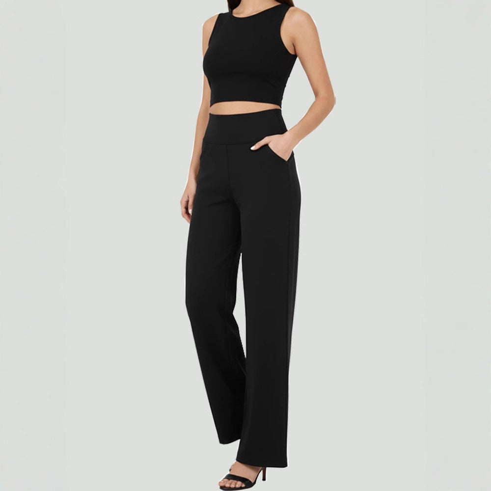 Flow Wide-Leg Stretch Trousers with Pockets, view 5