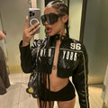 Halo Letter-Print Printed Leather Jacket
