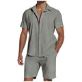 Metro Men's Short-Sleeve Lapel Linen Shirt