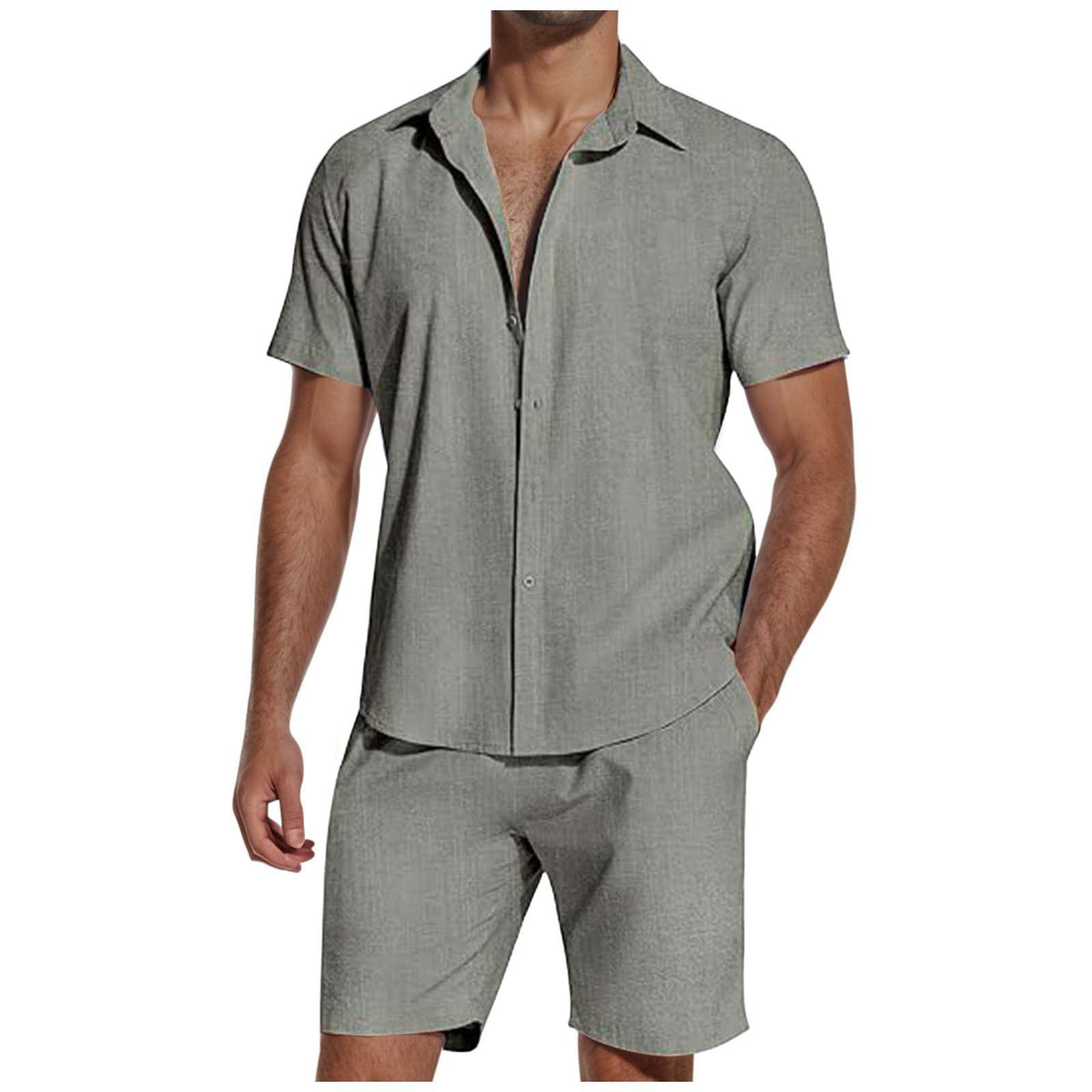 Metro Men's Short-Sleeve Lapel Linen Shirt