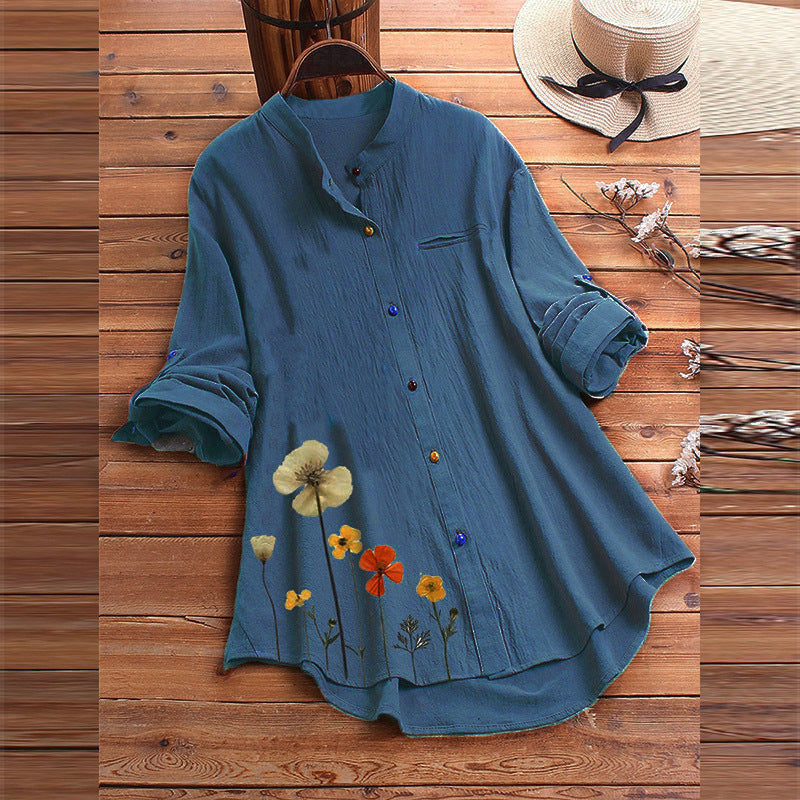 Aurelia Stand-Collar Button Printed Shirt