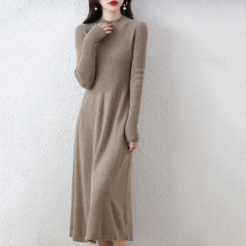 Nova Cinched-Waist Knit Midi Dress in Camel