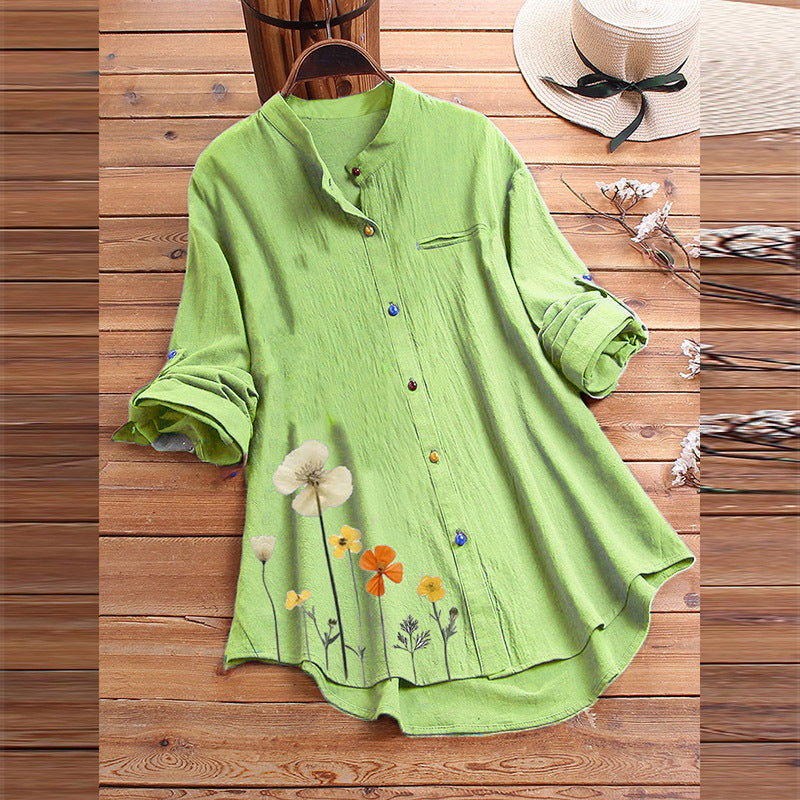 Aurelia Stand-Collar Button Printed Shirt